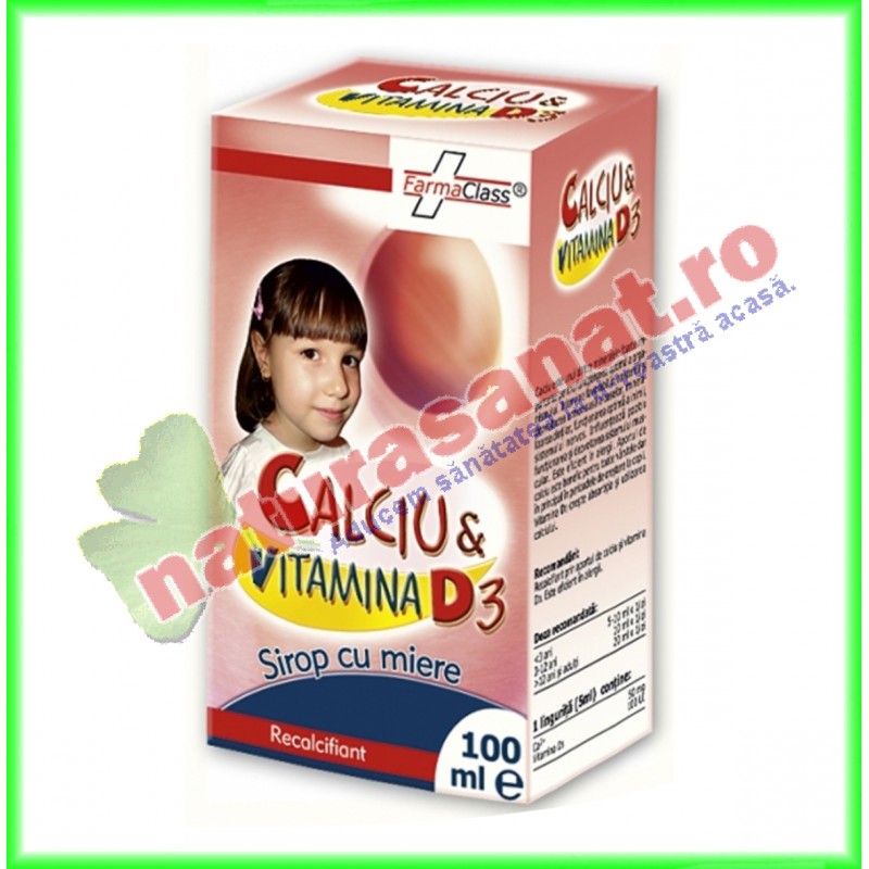 Calciu cu Vitamina D3 Sirop 100 ml - Farma Class - www.naturasanat.ro