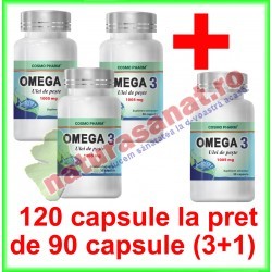 Omega 3 Ulei de Peste 1005 mg PROMOTIE 120 capsule la pret de 90 capsule (3+1) - Cosmo Pharm - www.naturasanat.ro - 0722737992