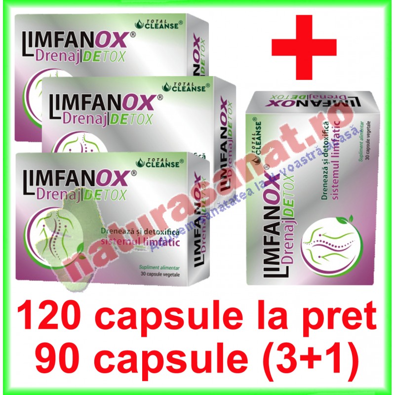 Limfanox Drenaj Detox Total Cleanse PROMOTIE 120 capsule la pret de 90 capsule (3+1) - Cosmo Pharm - www.naturasanat.ro