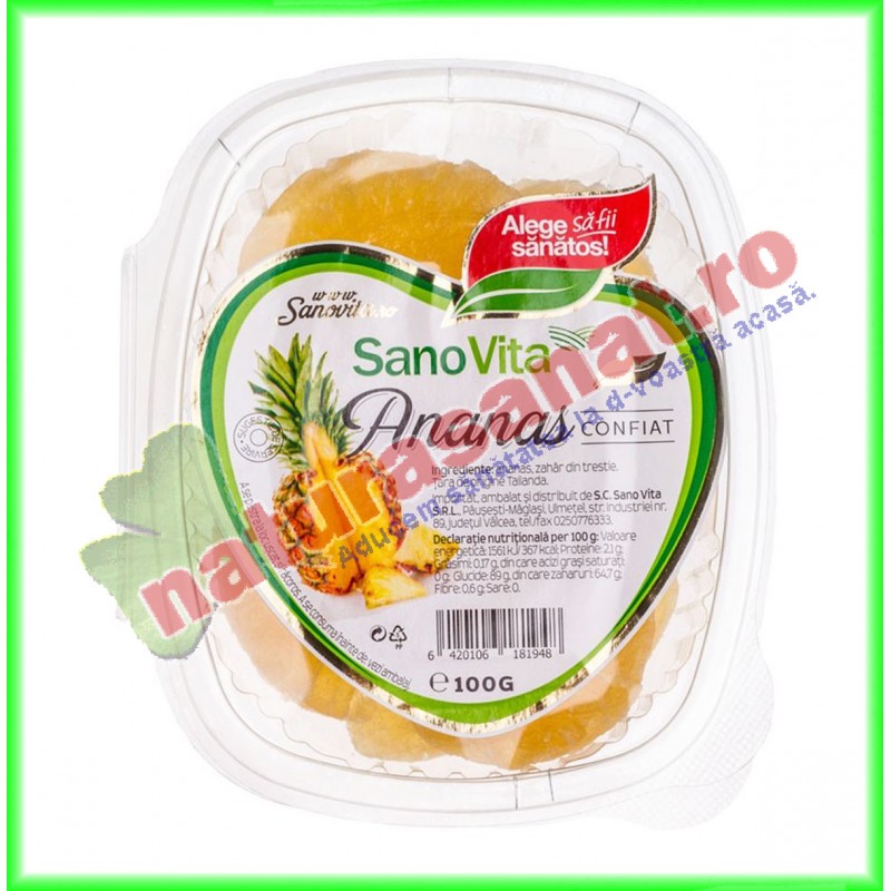 Ananas Confiat 100 g - Sano Vita - www.naturasanat.ro