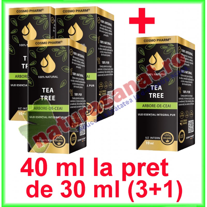 Arbore de Ceai (Tea Tree) Ulei Esential Integral Pur PROMOTIE 40 ml la pret de 30 ml (3+1) - Cosmo Pharm - www.naturasanat.ro