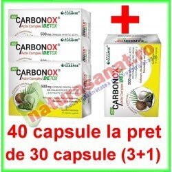 Carbonox Activ Complex Detox PROMOTIE 40 capsule la pret de 30 capsule (3+1) - Cosmo Pharm - www.naturasanat.ro