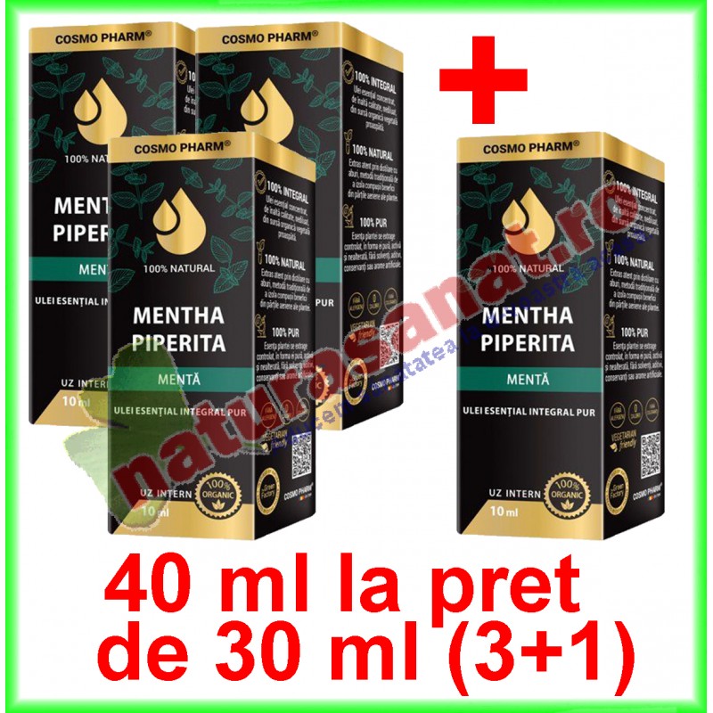 Menta Mentha piperita Ulei Esential Integral Pur PROMOTIE 40 ml la pret de 30 ml (3+1) - Cosmo Pharm - www.naturasanat.ro