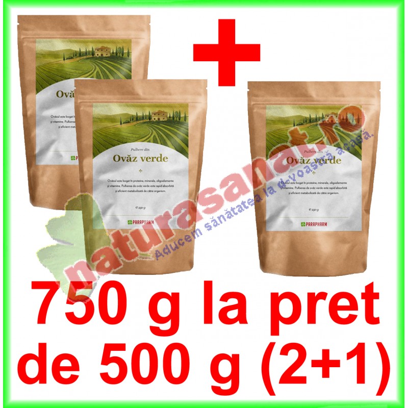Ovaz Verde Pulbere PROMOTIE 750 g la pret de 500 g (2+1) - Parapharm - www.naturasanat.ro