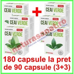 Ceai verde PROMOTIE 180 capsule la pret de 90 capsule (3+3) - Parapharm - www.naturasanat.ro
