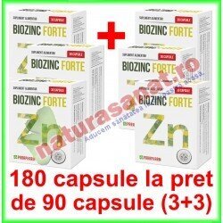 Biozinc Forte PROMOTIE 180 capsule la pret de 90 capsule (3+3) - Parapharm - www.naturasanat.ro