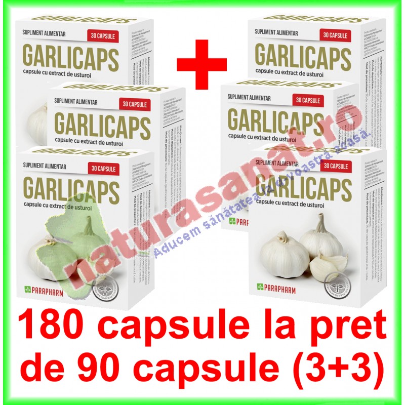 Garlicaps PROMOTIE 180 capsule la pret de 90 capsule (3+3) - Parapharm - www.naturasanat.ro